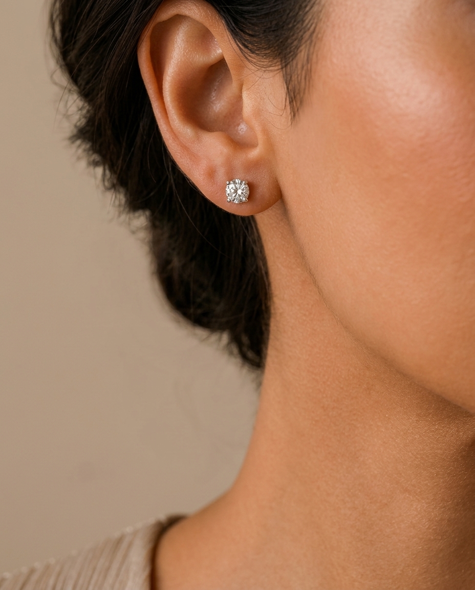 14KT Gold Solitaire Diamond Studs 4 Prong view 2