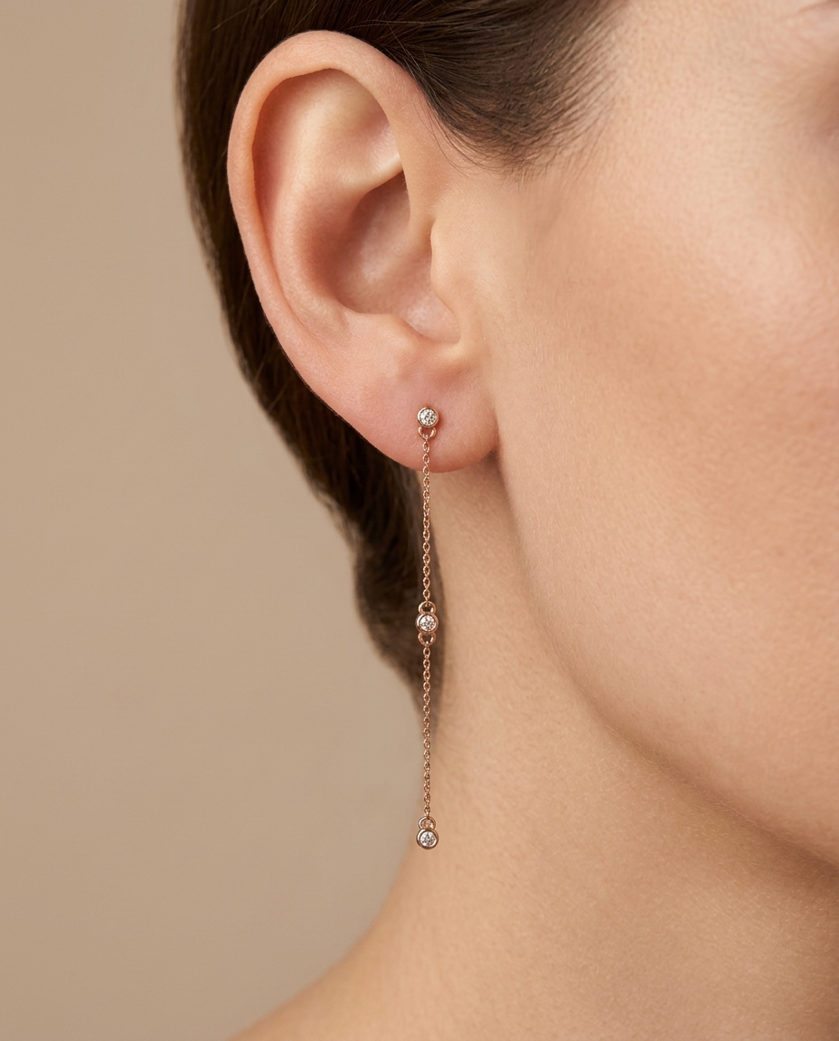 14KT Rose Gold Diamond Earring on model