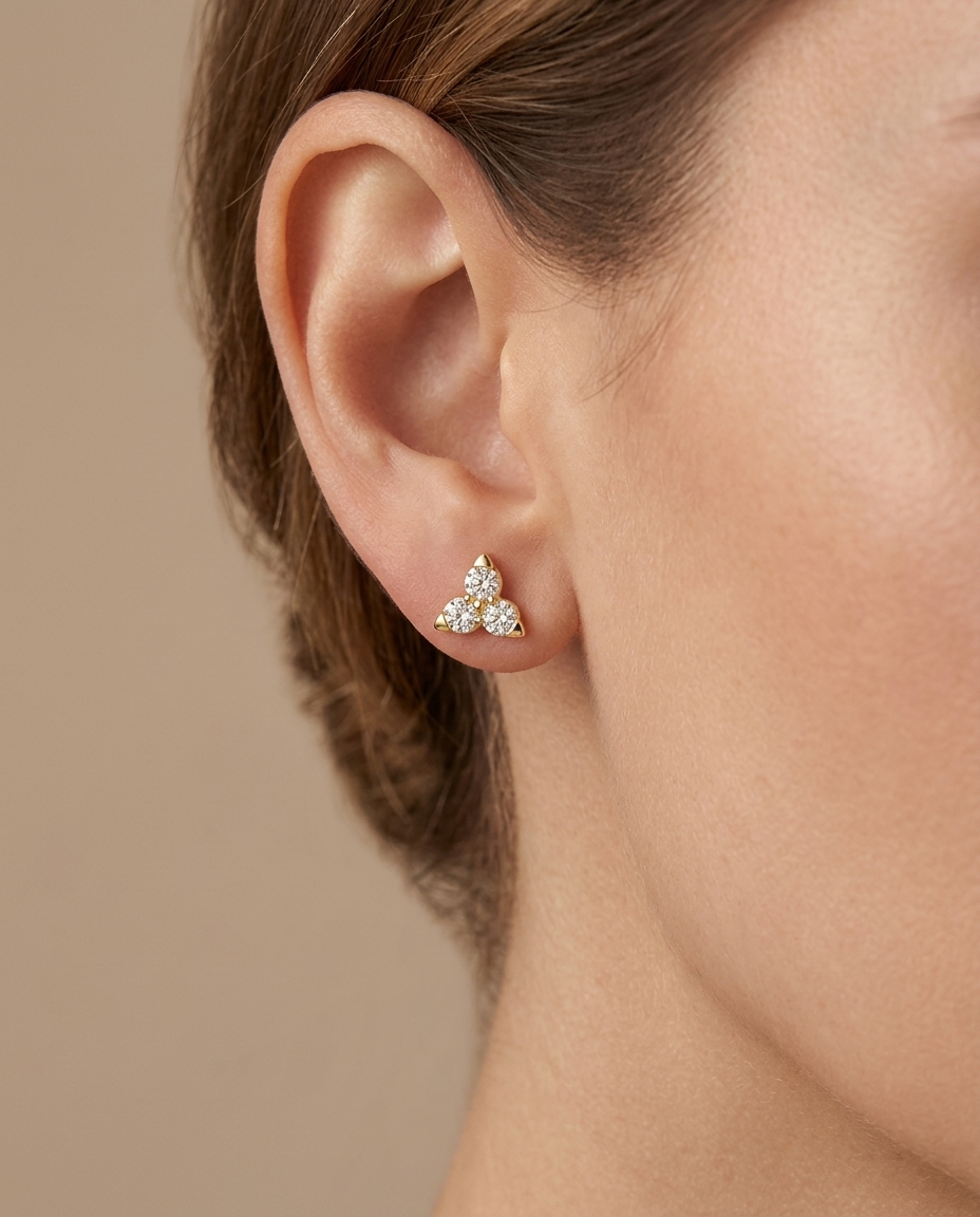 14KT Gold Diamond Star Ear Studs on model