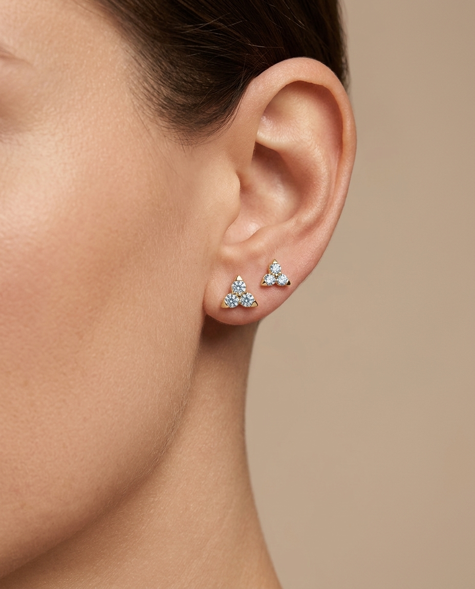14KT Gold Diamond Star Ear Studs on model