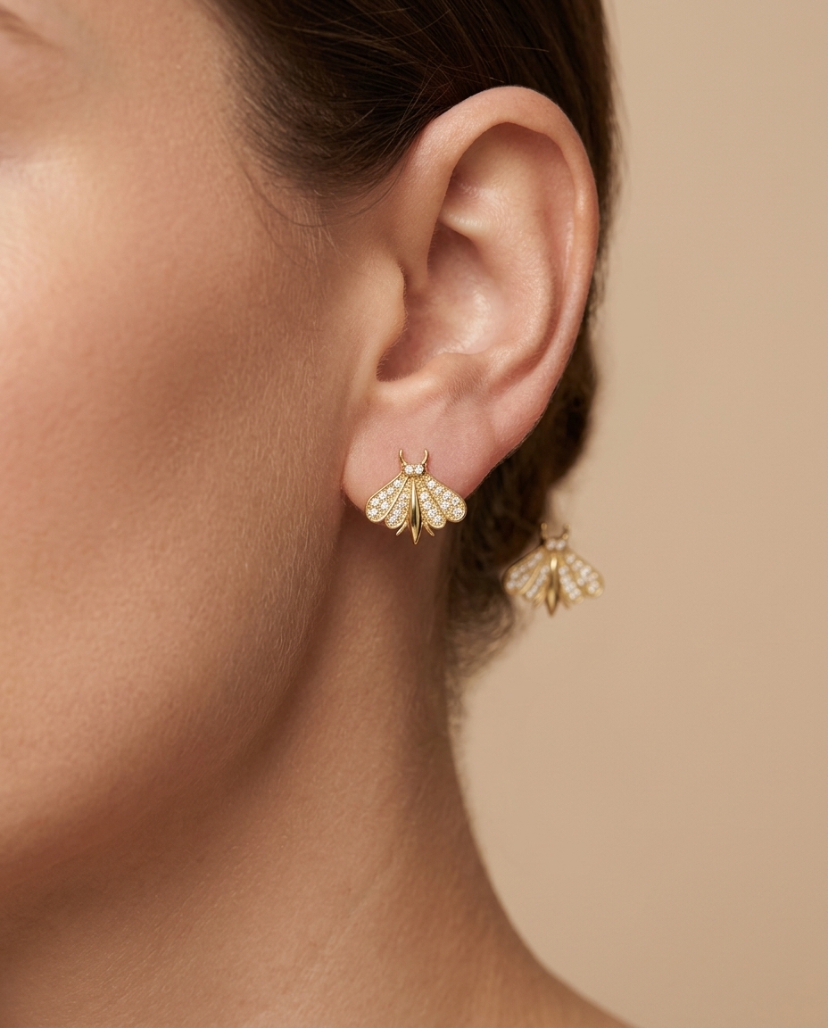 14KT Gold Diamonds Butterfly Earring on model