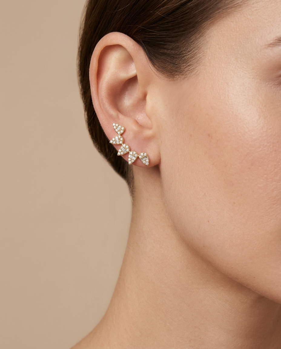 14KT Gold Diamond Open Hoop Earring on model