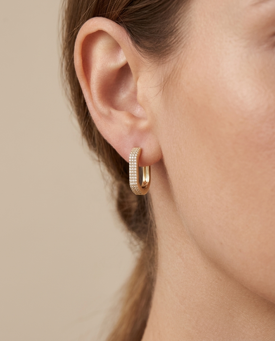 14KT Gold Diamond Hoop Earring on model