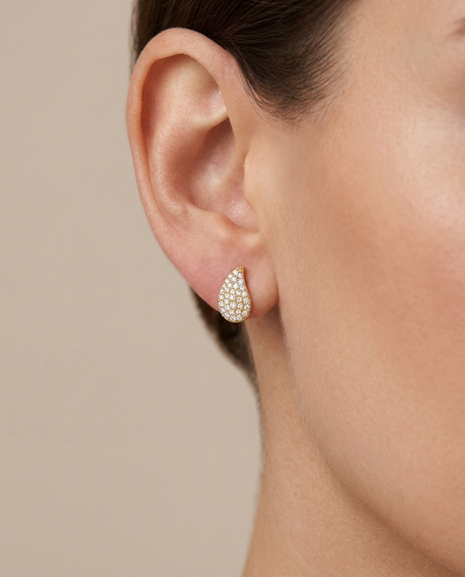 14KT Gold Diamond Earring on model