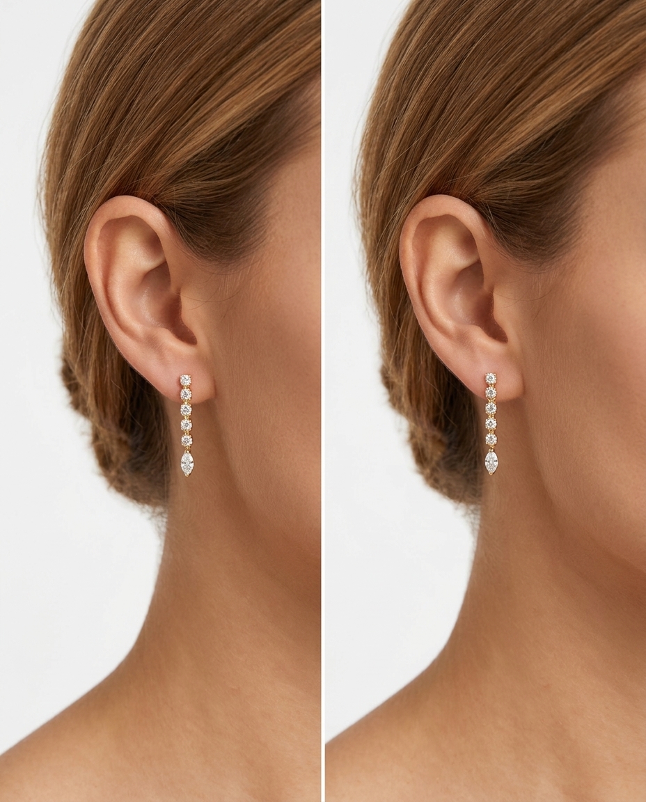 14KT Gold Diamond Dangling Earring on model