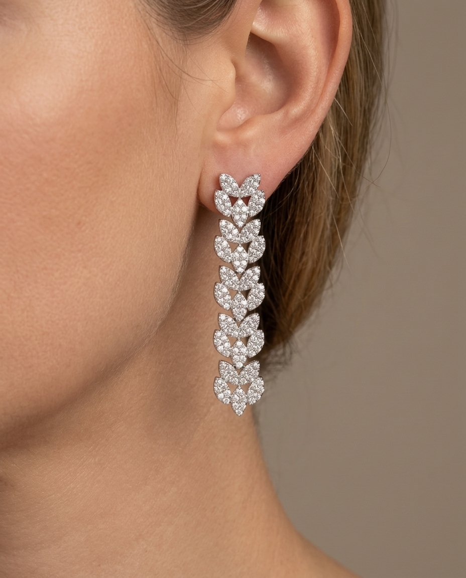 14KT Diamond Earrings on model