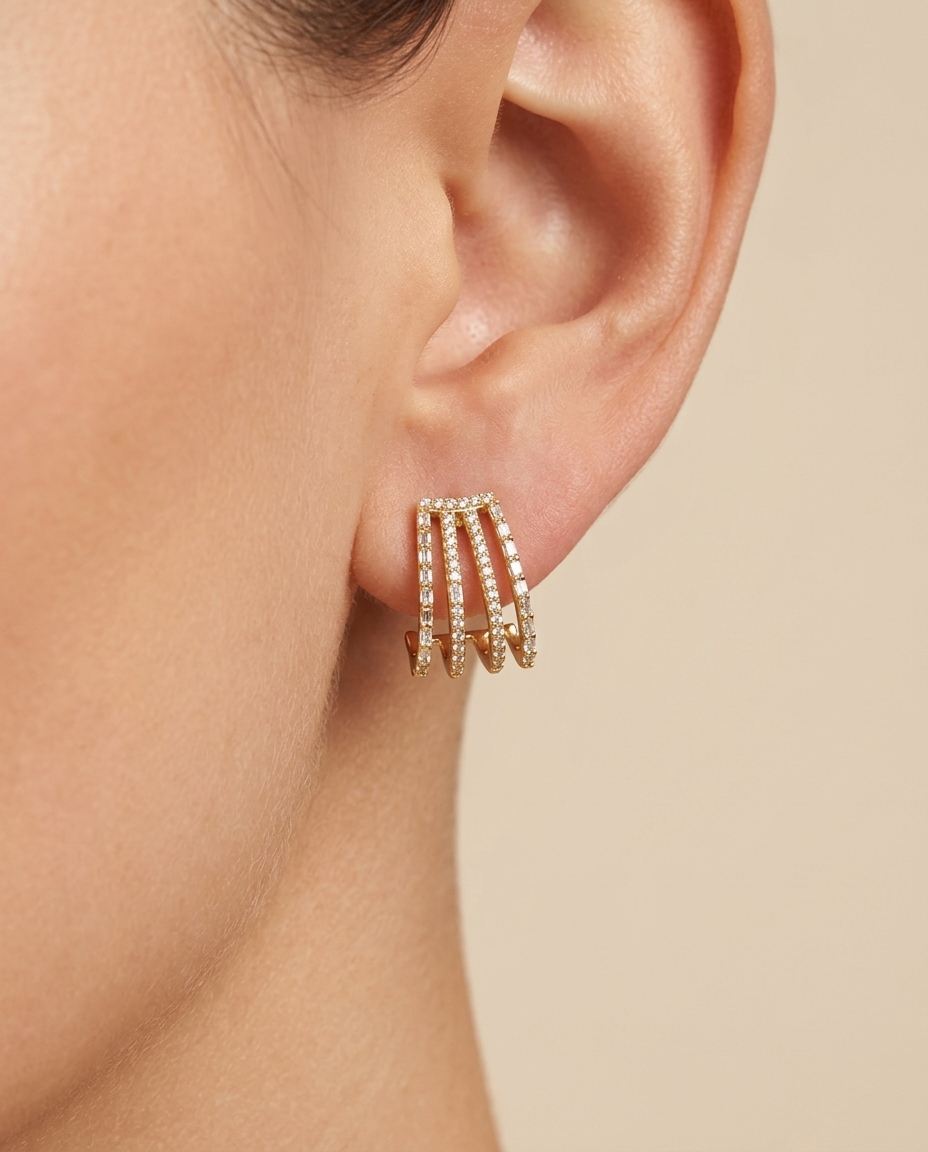 14KT Gold Diamond Earrings on model