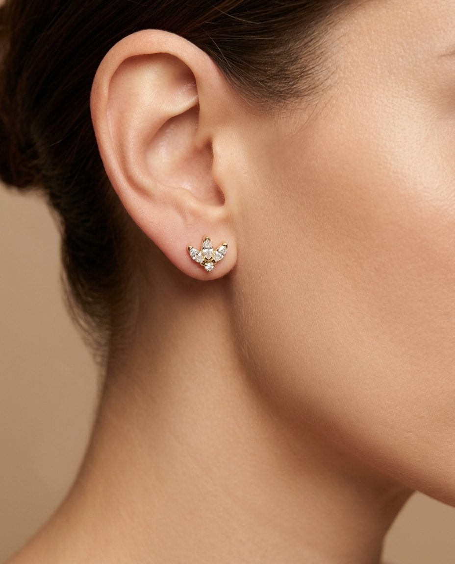 14KT Gold Marquise Diamond Earring on model