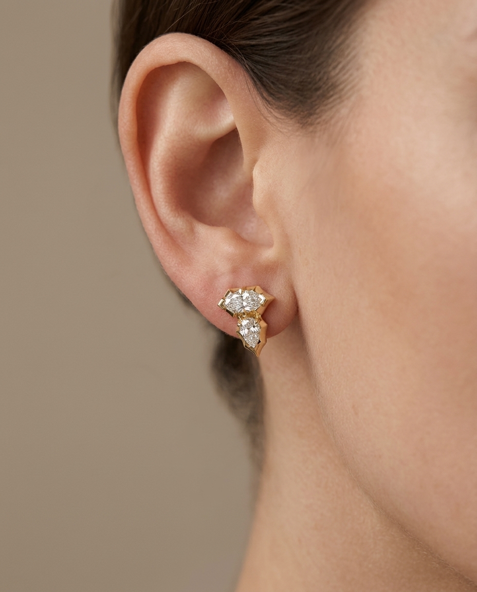 14KT Yellow Gold Pear and Marquise Shape Diamond Earring view 2