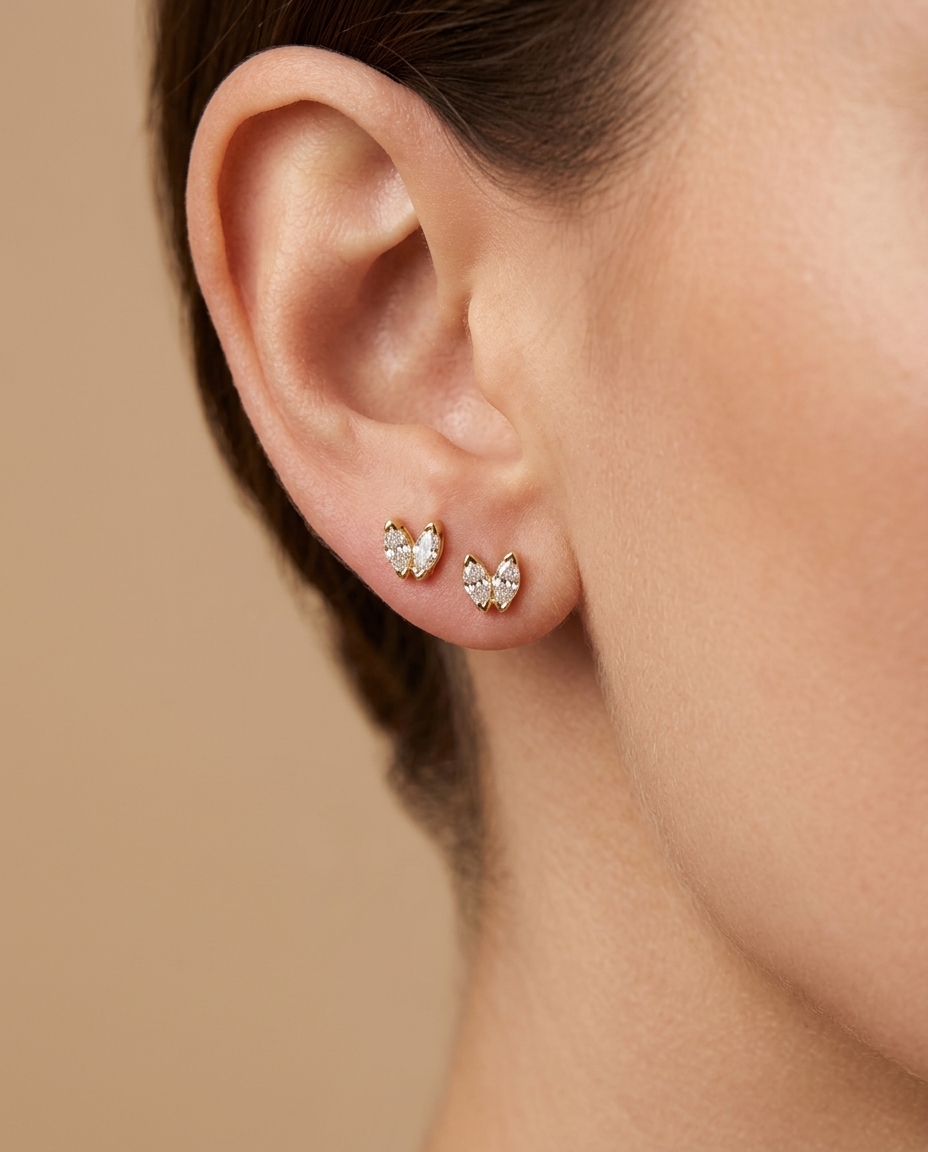 14KT Gold Diamond Earring on model
