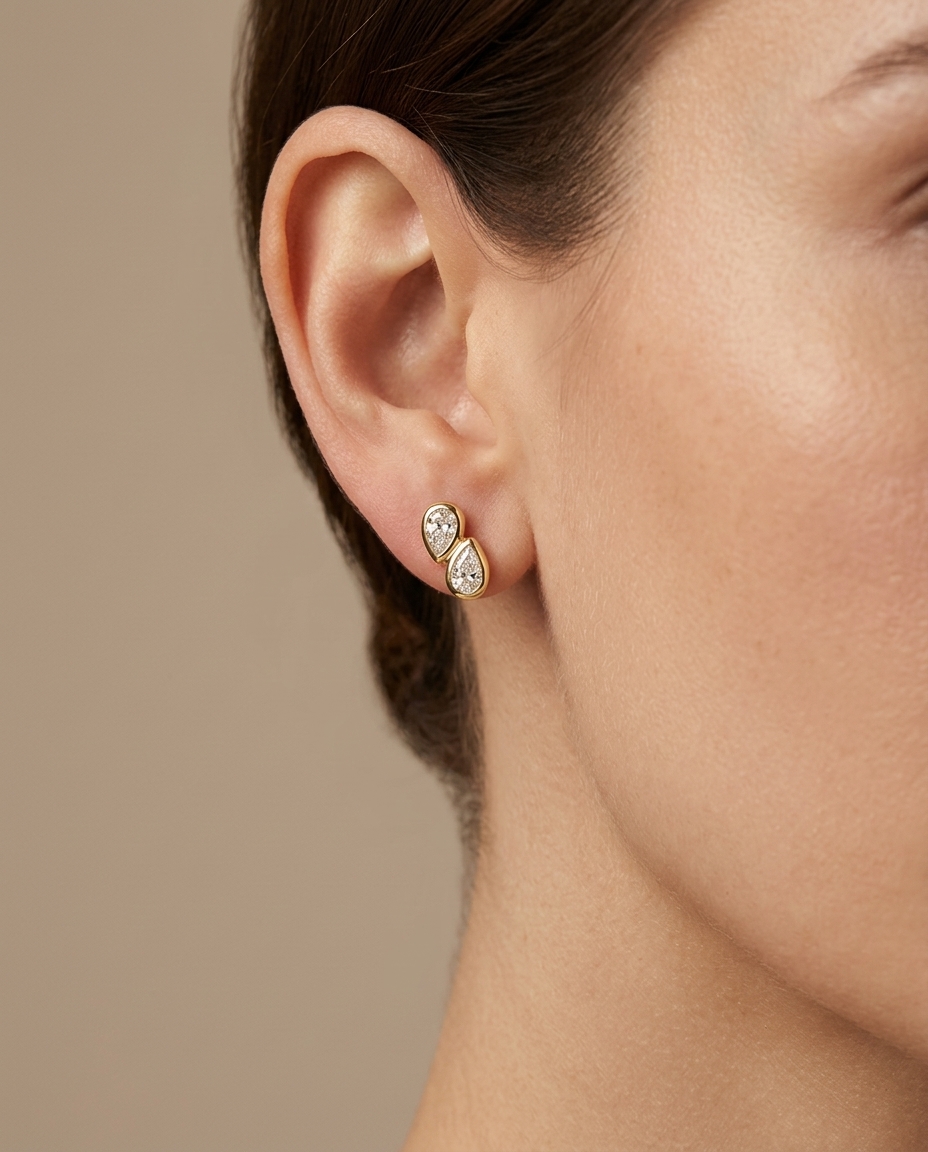 14KT Yellow Gold Diamond Earring on model