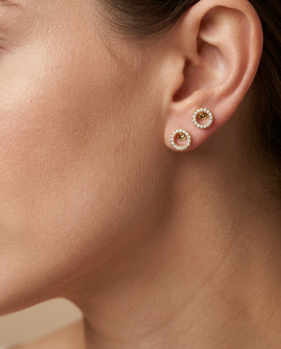 14KT Gold O Diamond Earring view 2