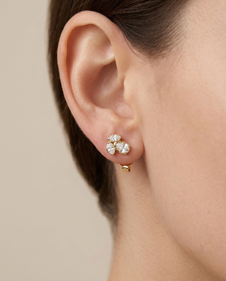 14KT Yellow Gold Diamond Earrings on model