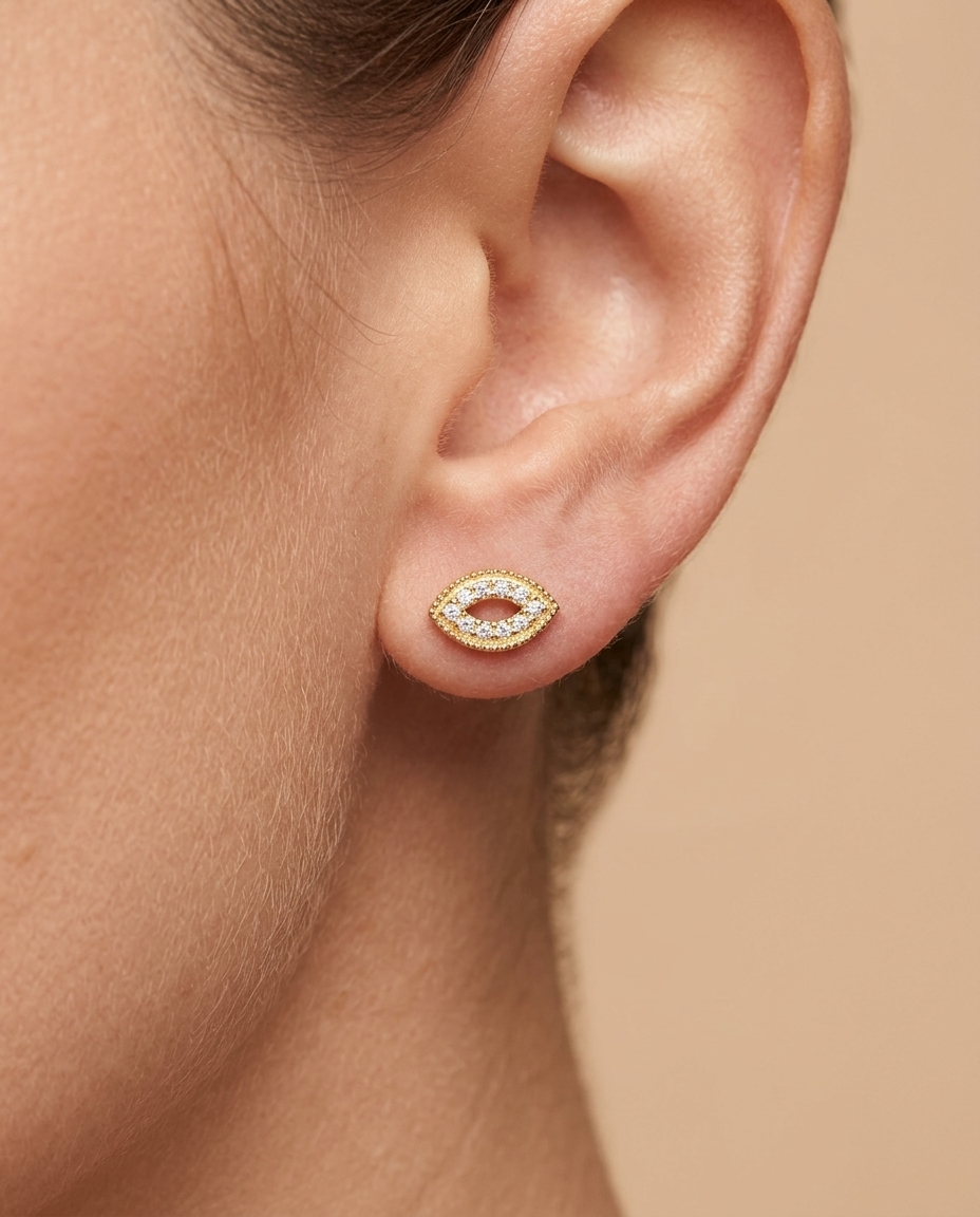 14KT Gold Diamond Earring on model