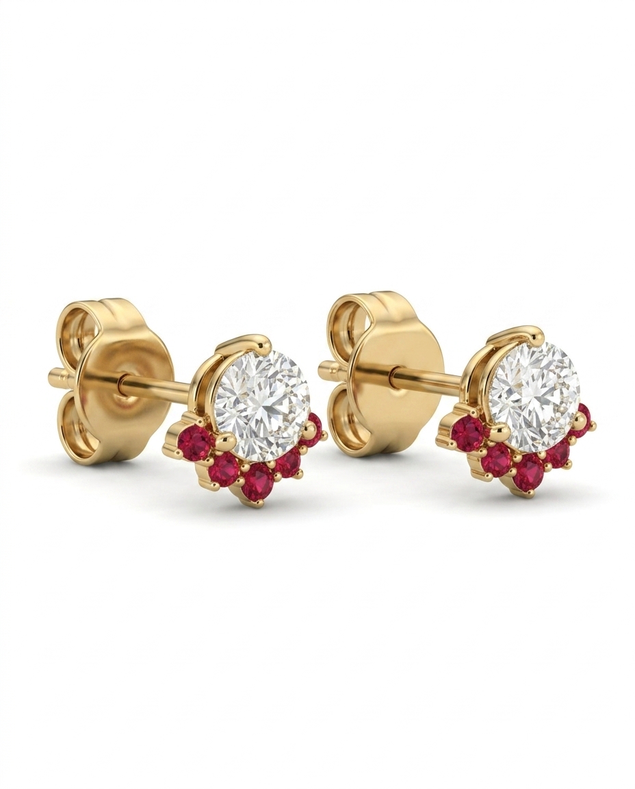 14KT Gold Three Prong Diamond Earrings on model