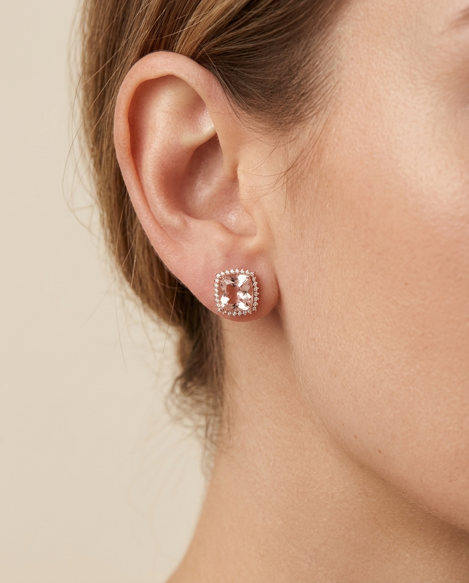14KT Rose Gold Morganite and Diamonds Earring view 2