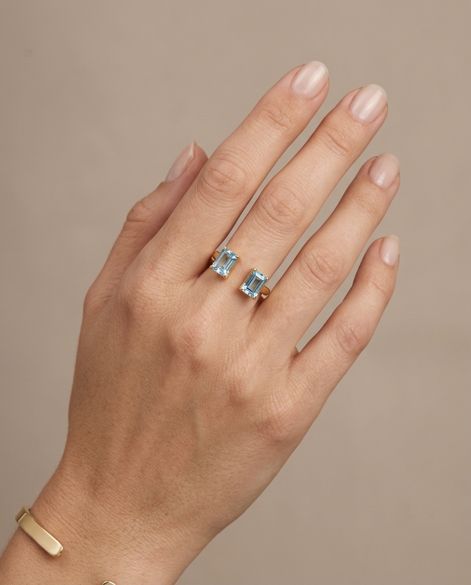 14KT Yellow Gold Aquamarine Ring on model