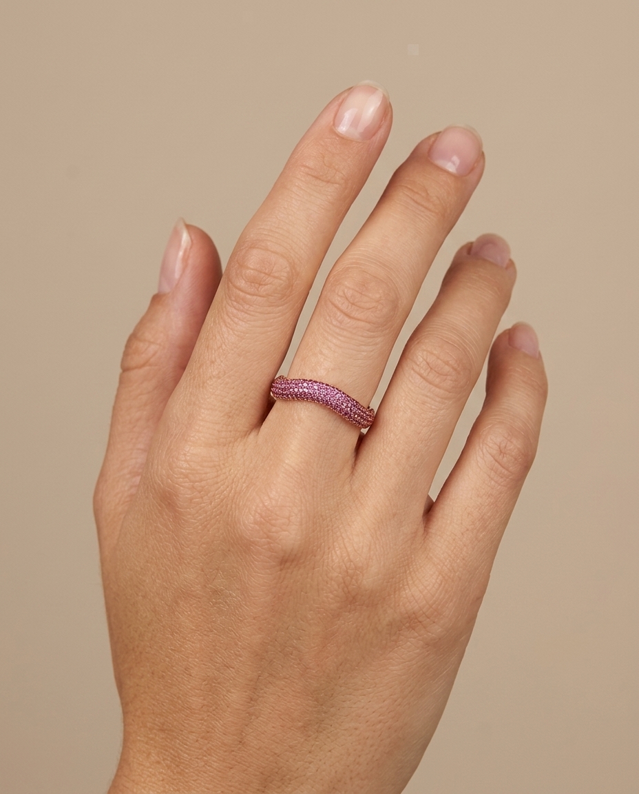 14KT Rose Gold Pink Sapphire Ring on model