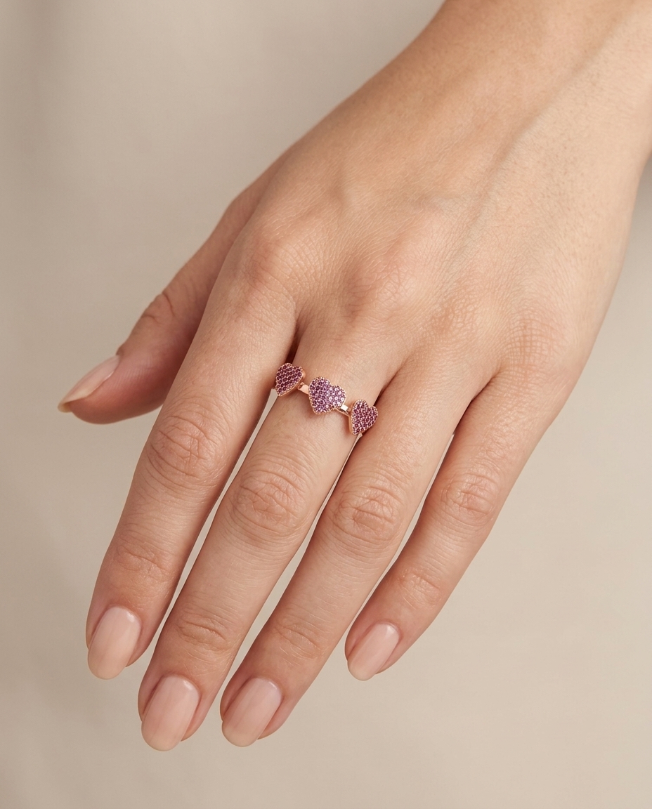 14KT Rose Gold Pink Sapphire Heart Ring on model