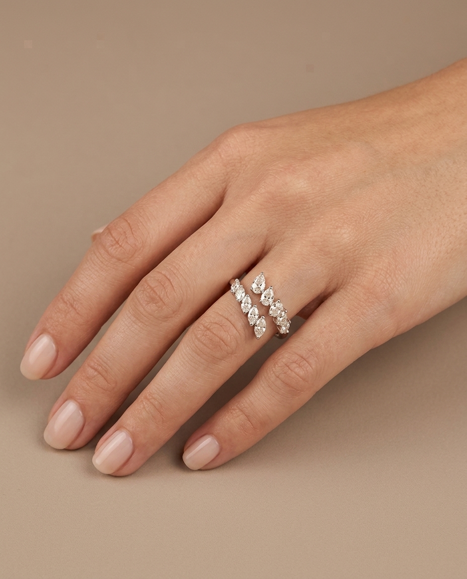 14KT Gold Diamond Wrap Around Ring on model