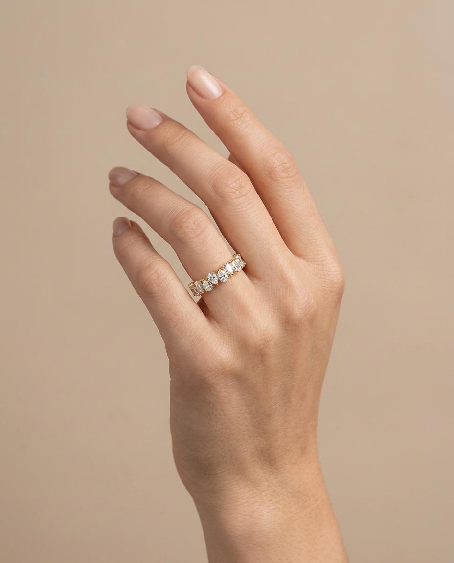 14KT Yellow Gold Diamond Ring on model