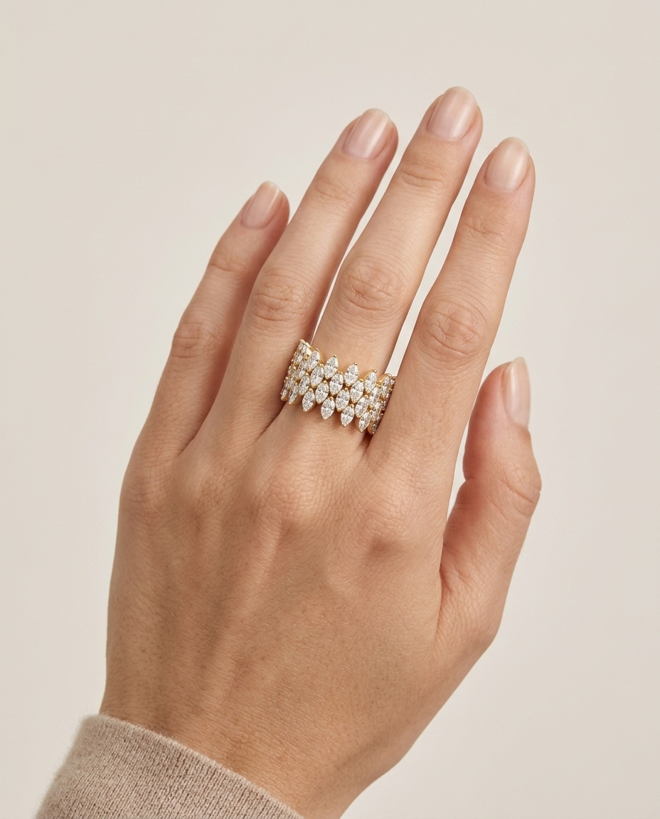 14KT Yellow Gold Diamond Ring on model