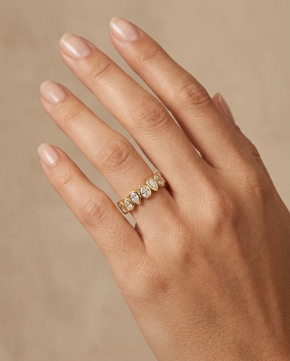 14KT Gold Bezeled Diamond (5MM) Ring on model