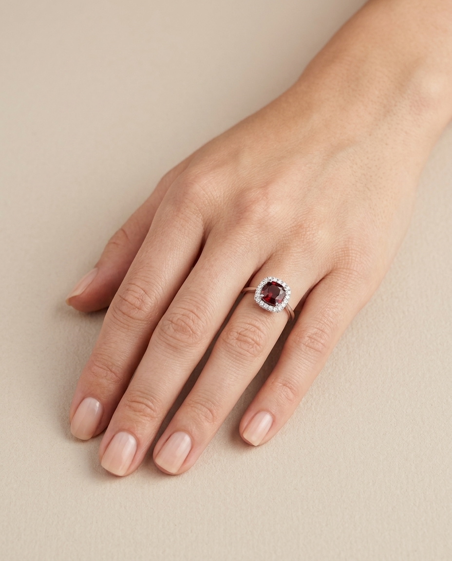 14KT White Gold Tourmaline and Diamonds Ring on model