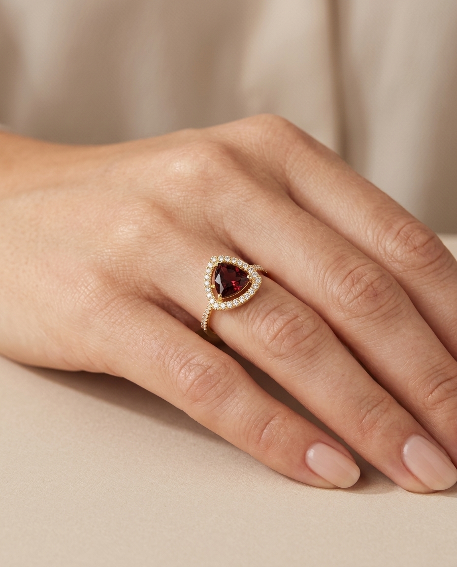 14KT Yellow Gold Pink Tourmaline and Diamonds Ring on model