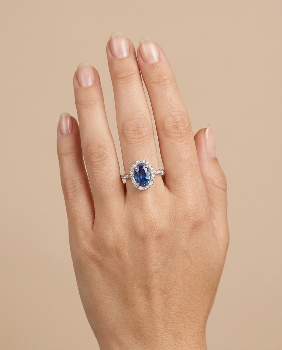 14KT White Gold Kyanite and Diamonds Ring on model