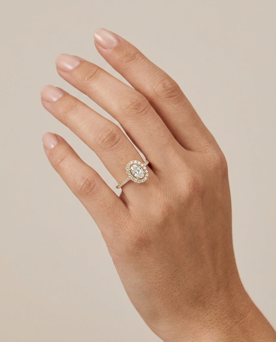 14KT Yellow Gold Diamond Slice Ring on model