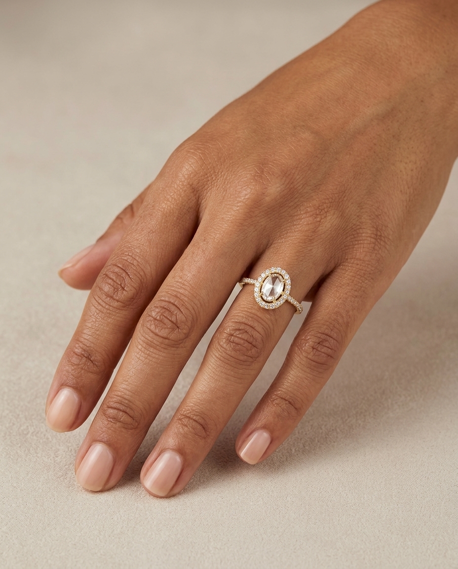 14KT Yellow Gold Diamond Slice Ring on model