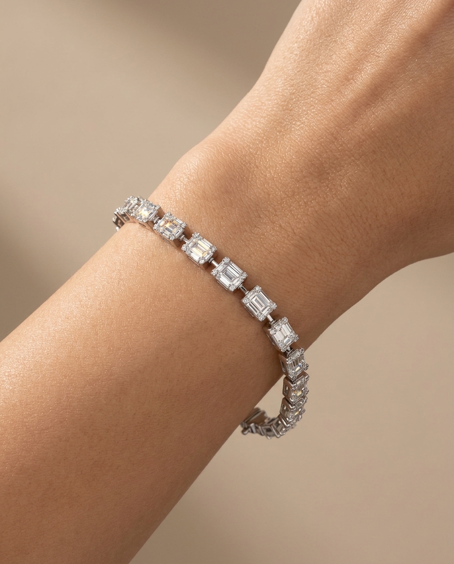18KT White Gold Diamond Bracelet on model