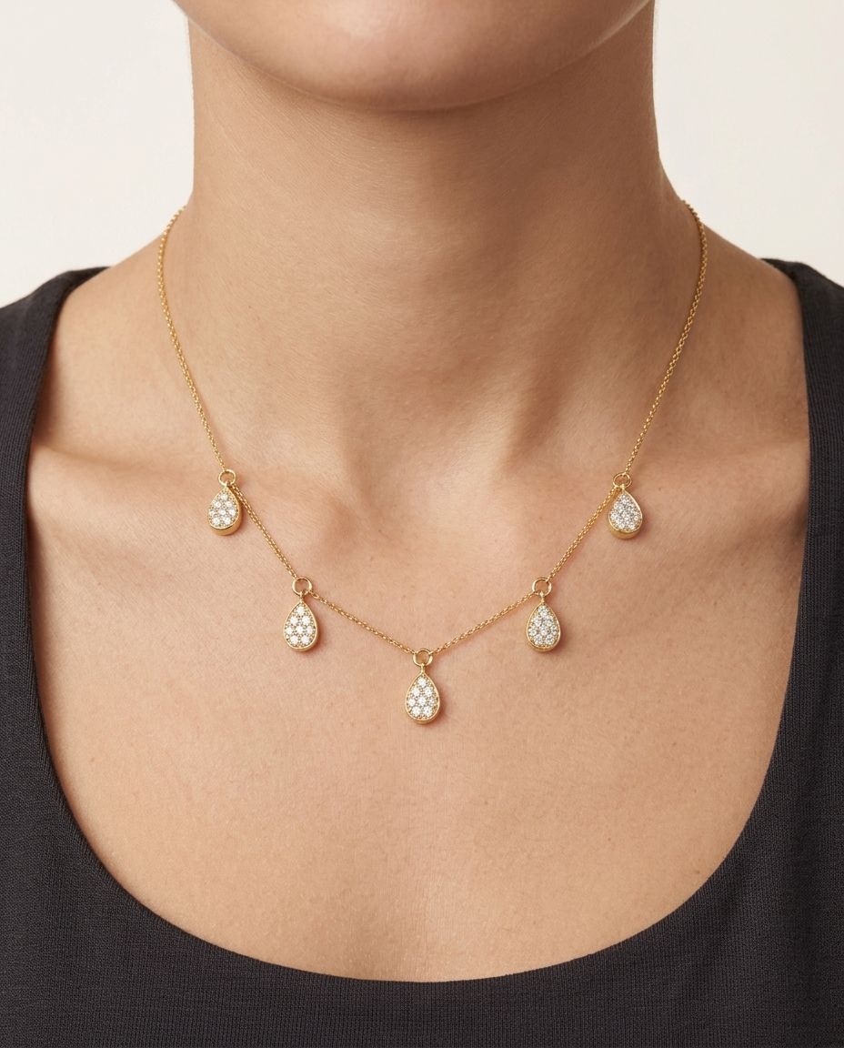 14KT Yellow Gold Diamond Dangling Necklace on model
