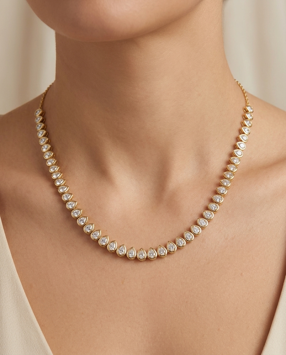 14KT Yellow Gold Diamonds Necklace on model