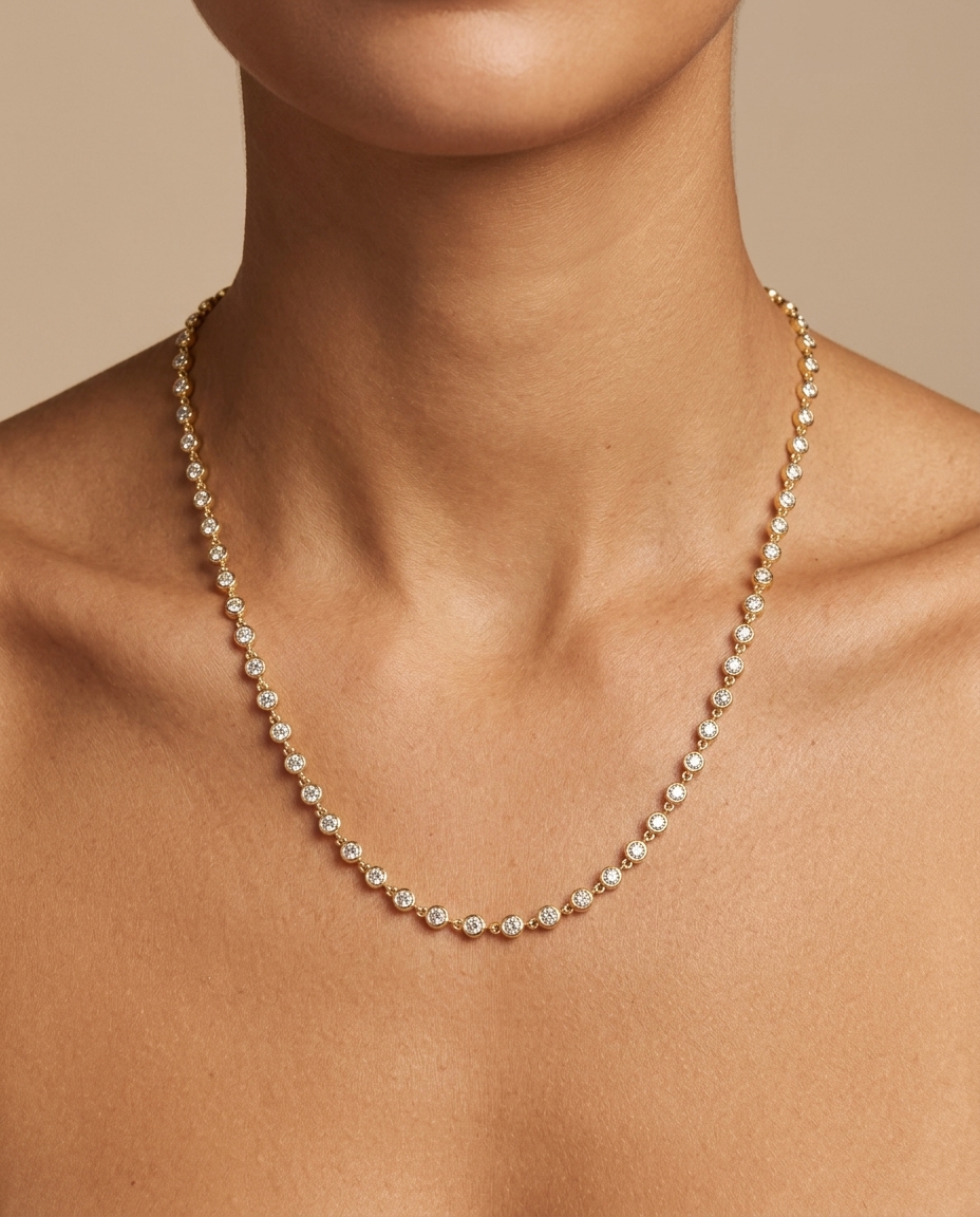 14KT Gold Diamond BY the Yard Necklace on model