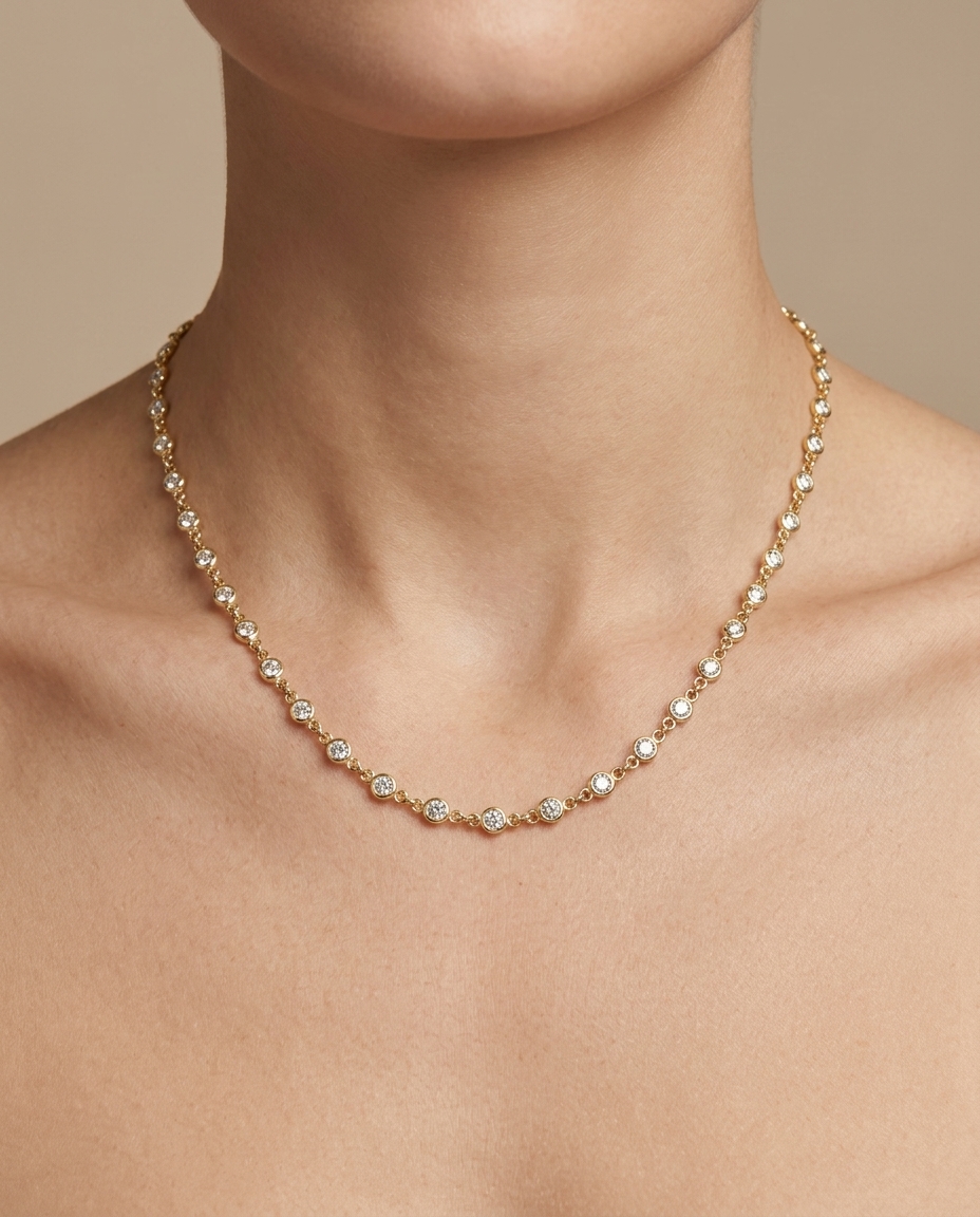 14KT Gold Diamond BY the Yard Necklace on model