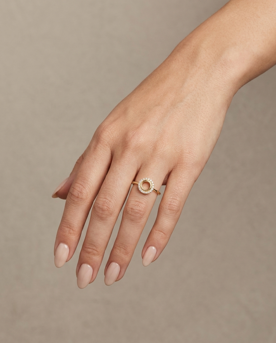 14KT Yellow Gold Clear Quartz Ring with Diamonds on model