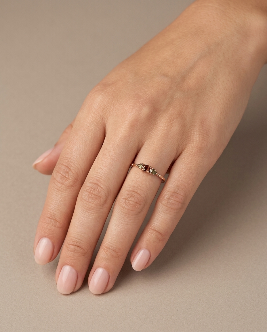 18KT Rose Gold Fancy Diamond Ring on model