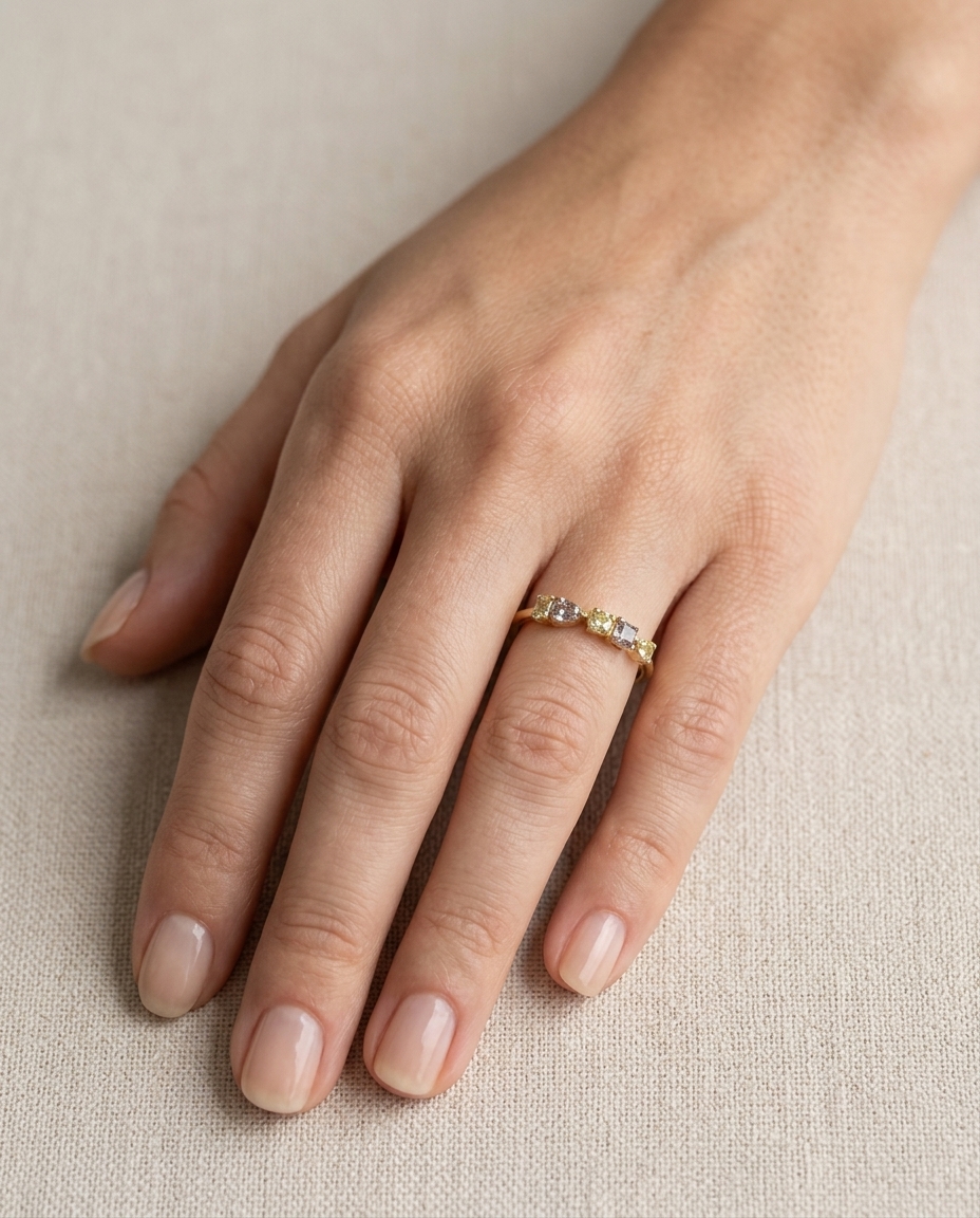18KT Yellow Gold Fancy Diamond Ring on model