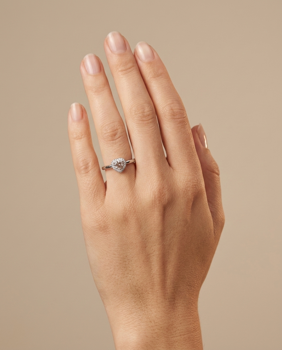 18KT White Gold Fancy Diamond Ring on model