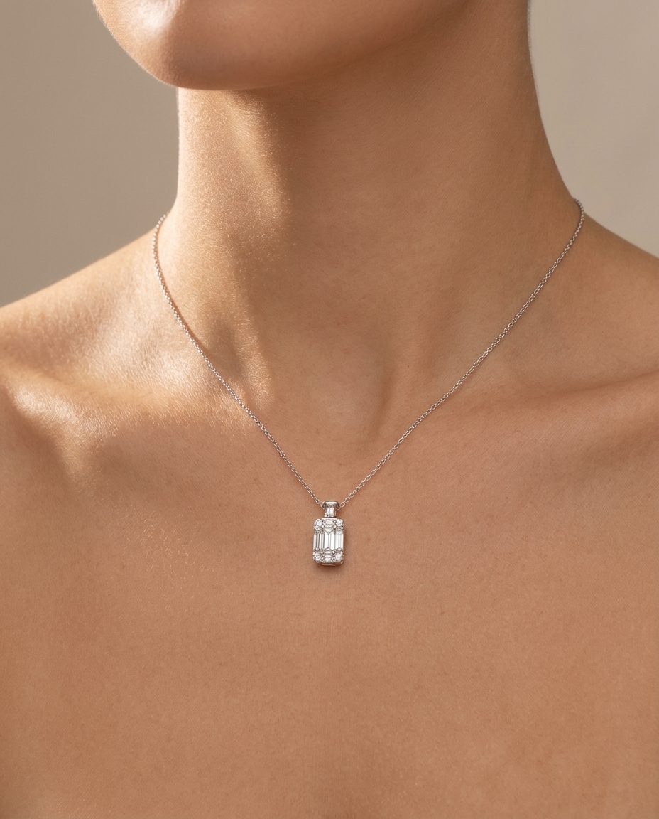 18KT White Gold Diamond Pendent on model