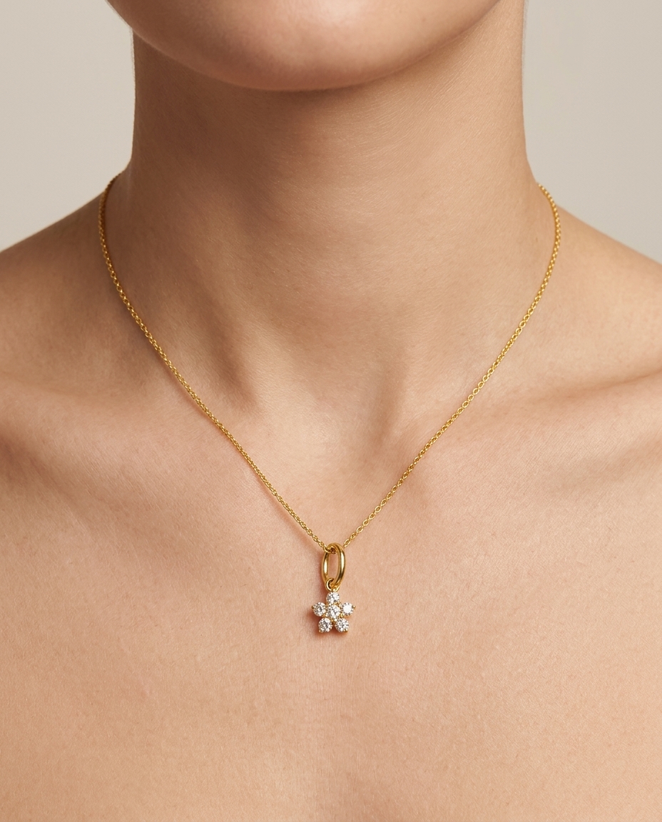 18KT Gold Diamond Pendant on model