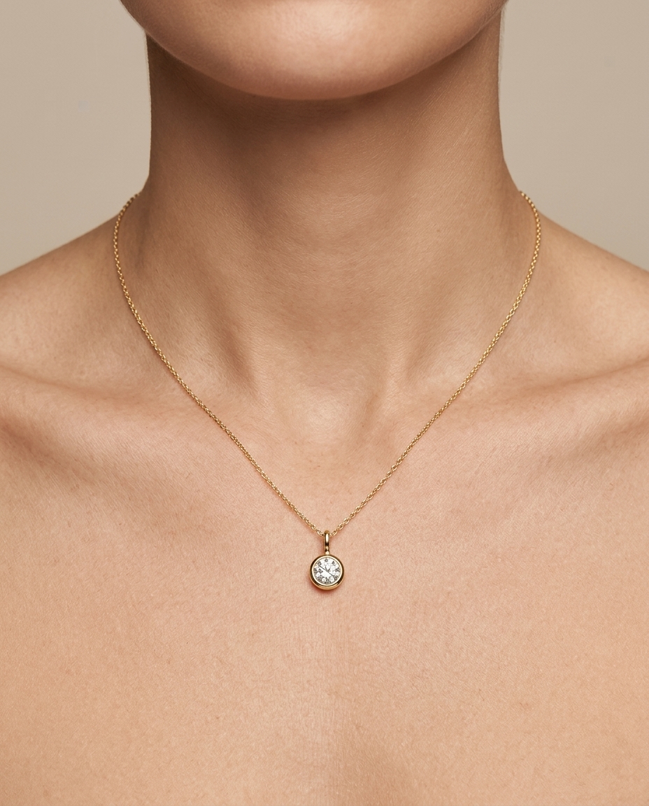 14KT Yellow Gold Diamond Pendant on model