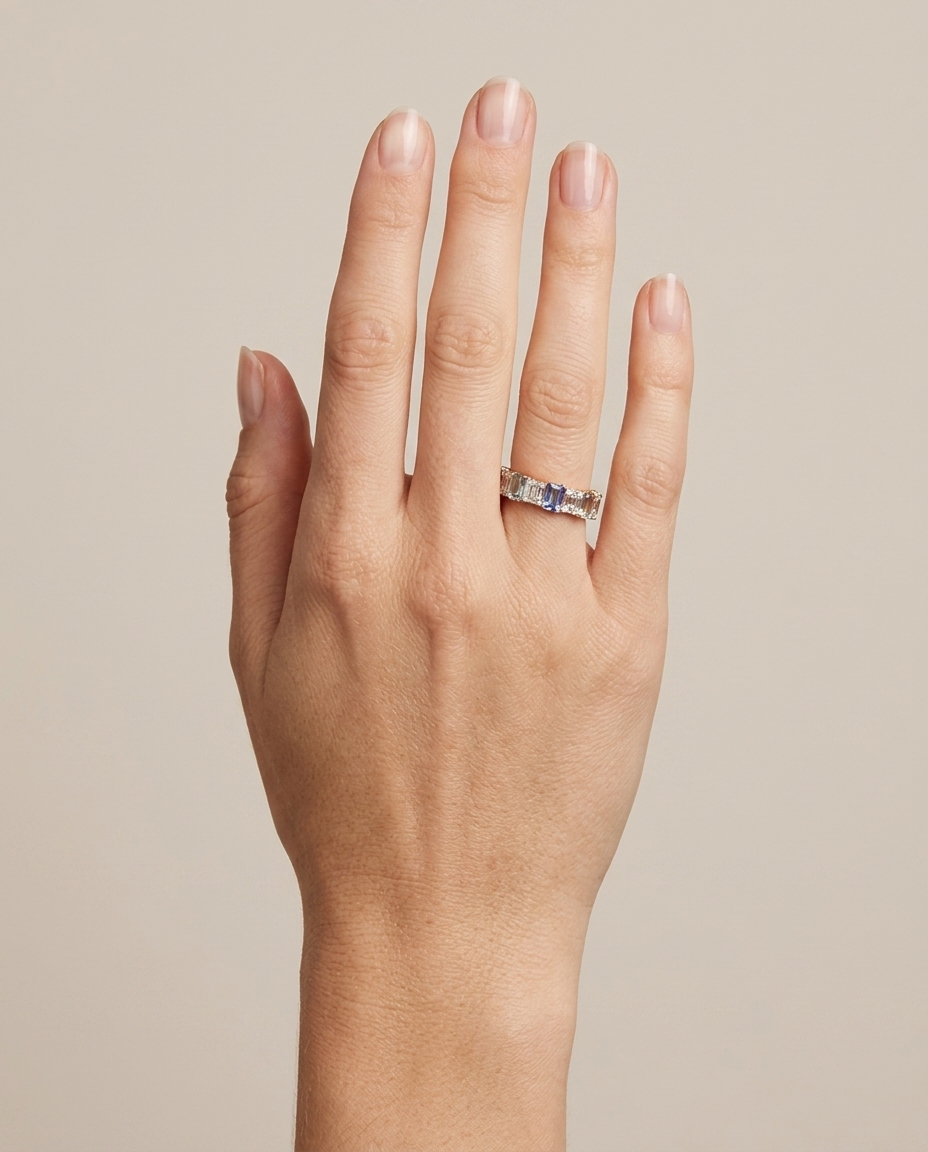 18KT Rose Gold Multi Sapphire and Diamonds Ring on model
