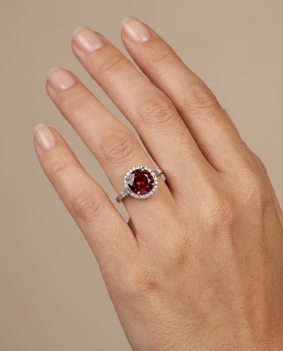 14KT White Gold Pink Tourmaline and Diamonds Ring on model