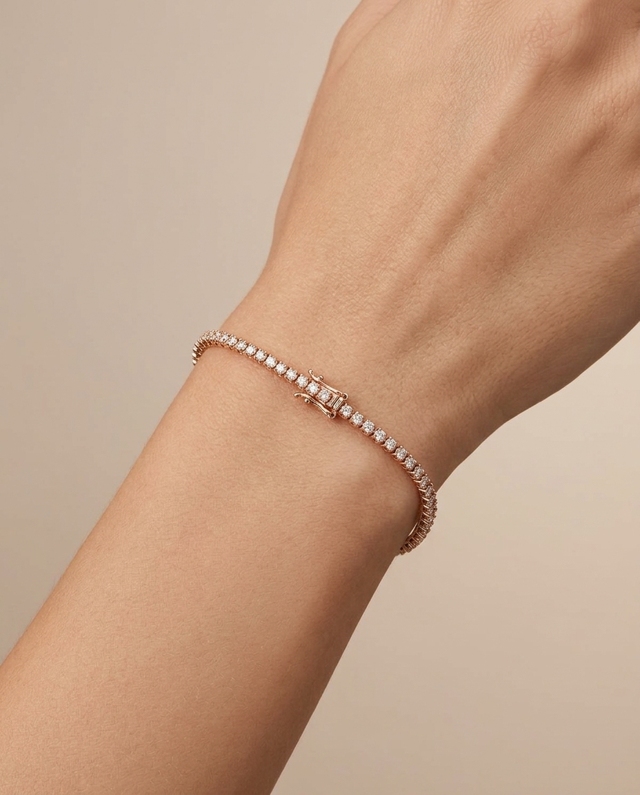 14KT Gold Diamond Tennis Bracelet on model