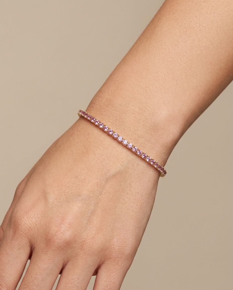 14KT Yellow Gold Pink Sapphire Bracelet on model