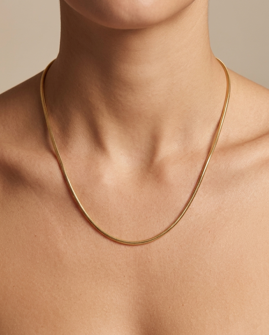 14KT Yellow Gold Omega Necklace on model