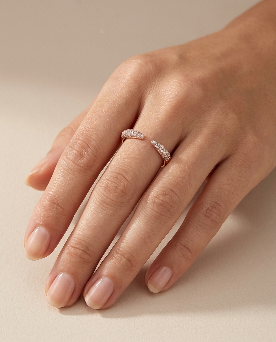 Pave Open Diamond Band . in Yellow Gold on model